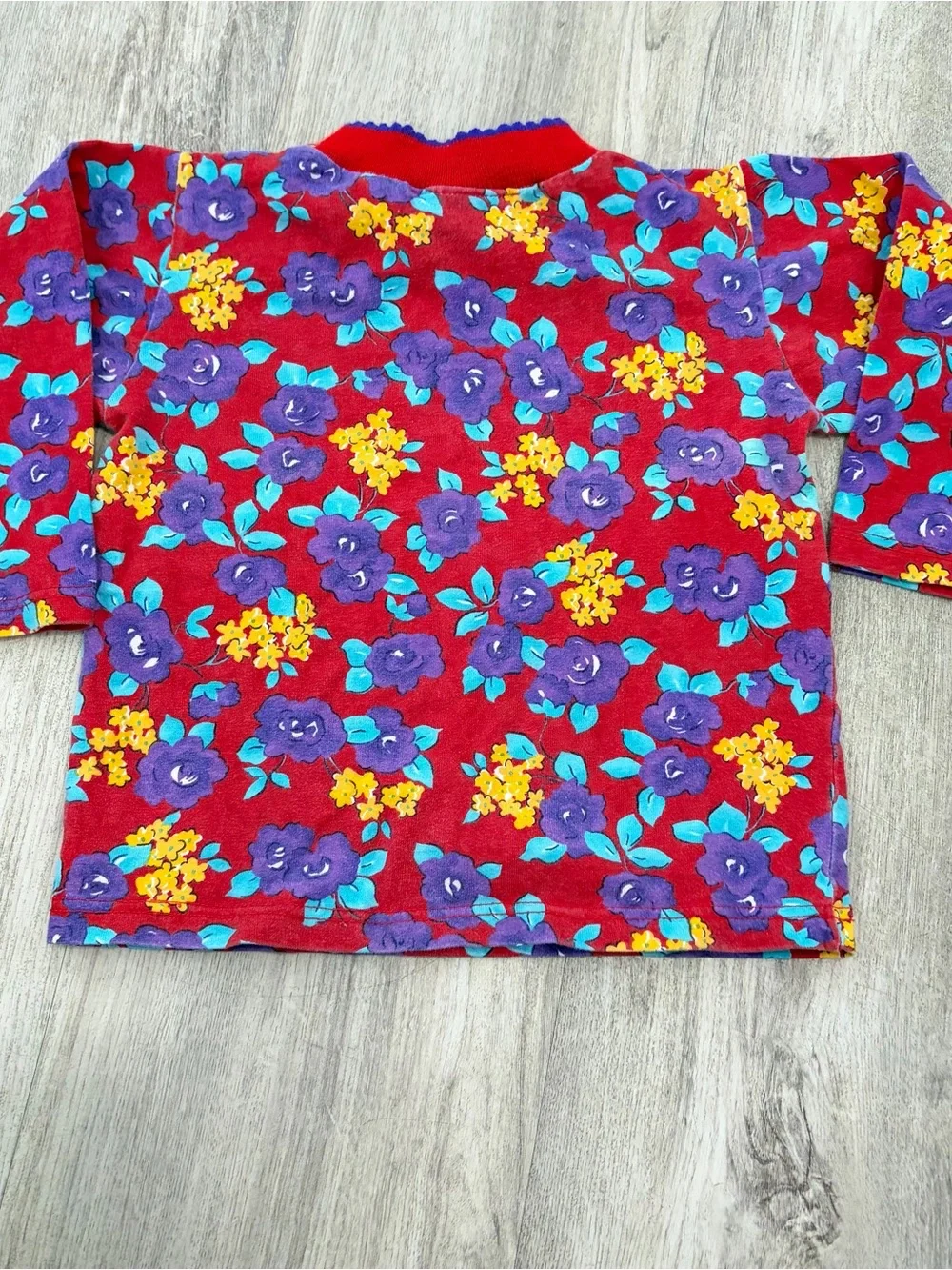 Vintage 90s Girls Floral Mockneck Long Sleeve Shirt Top Red Canoli Size 4